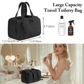 Aucuu Travel Toiletry Bag, Full Size Toiletry Bag, Cosmetic Bag, Women's Travel Makeup Bags Organiser, Large Wash Bag, Make Up Bag with Handle for Accessories, for Men and Women, #1 Black, Simplicity