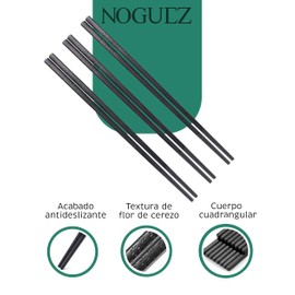 Noguez. Set de Palillos Chinos, 5 Pares. Juego de Palillos Chinos de Fibra de Vidrio, estilo Cuadrado Antideslizante Fácil de Usar. Palillos para comer sushi, Chopsticks (Negro)