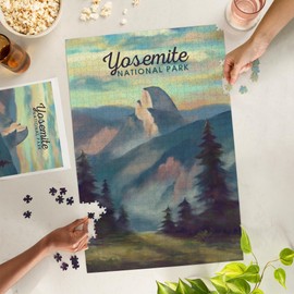 Yosemite National Park, California, Half Dome Scene, Oil Painting (1000 Piece Puzzle, Challenging Jigsaw Puzzle for Adults, Made in USA)