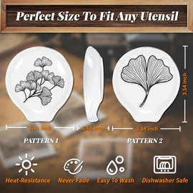 ANATTASOUL 2Pcs Coffee Ceramic Spoon Rest Ginkgo Biloba Pattern 3.34"x3.54" Cute Spoon Holder, Heat Resistant Utensil Holder for Coffee Bar Decor Women Men