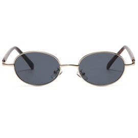 Long Keeper Retro Oval Sunglasses Small Metal Sunglasses for Men Women Cool Trendy Small Hippie Oval Sun Glasses UV400 Vintage Shades, 46MM (Gold Leopard Frame - Dark Grey Lens)