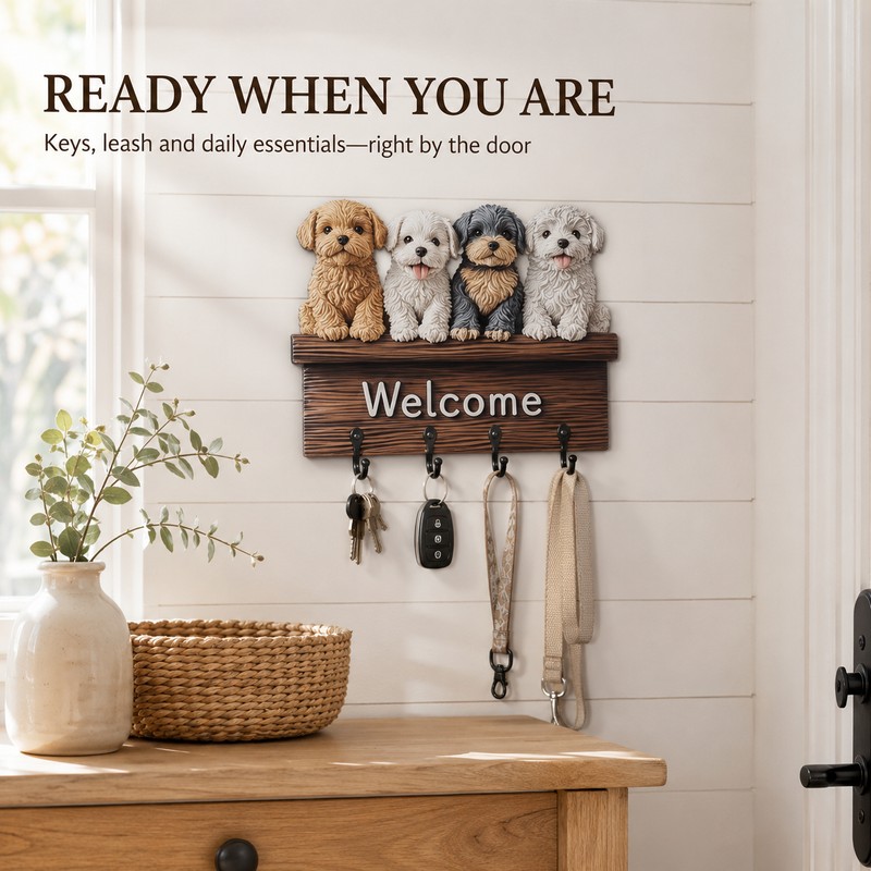 Wooden Key Holder for Entryway – Guardian Angel Wall Décor