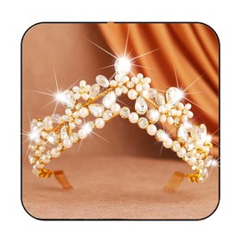 Yean Gold Crowns Crystal Wedding Crowns Tiaras Pearl Flower Headwear Hair Accessories for Women and Girls