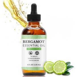 Bergamot Essential Oil for Skin Care, Pure and Natural Essential Oils for Diffusers Aromatherapy, Huile Essentielle Pour Diffuseur, Premium Grade for Skin, Hair, Nails and DIY with Glass Dropper-4Fl Oz