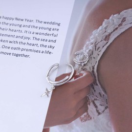 Andelaisi Boho Crystal Cross Ear Cuff Earrings Vintage CZ Star Dangle Earrings Silver Ear Cuff Cartilage Earrings Star No Piercing Clip Earrings Jewelry for Women