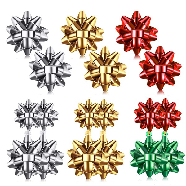 6 Pairs Christmas Bow Stud Earrings for Women Gold Flower