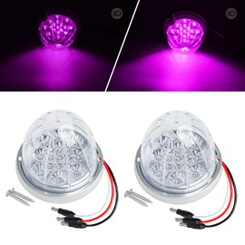 Ledvillage 2PCS Clear Lens Purple Watermelon LED Lights Low/High Dual Function Marker with Stainless Steel Bezel, 12V Side Clearance Light for Freightliner, Kenworth, Peterbilt