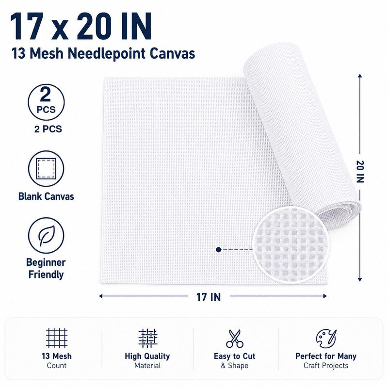 2pack Needlepoint Canvas 13 Mesh, 17 x 20 in, Blank