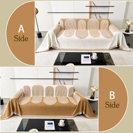 NYSMXF Boho Sofa Cover for 2 Cushion Couch – Plush Chenille Fabric,Washable, Cat ProofPet Protector for Sectional & Loveseat (Annual Ring: Khaki, Large:71"x 118")