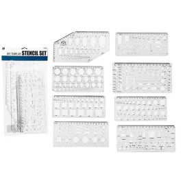Sona Enterprises 8pc plastic stencil set (oval, circle, square, circle hex, perspective shapes)
