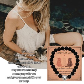 Christmas Birthday Gifts for Cat Lovers Bracelet for Women Cat Lady Bracelets for Girls Cat Themed Gifts for Hers Cat People Person Gifts for Women Cat Owner Gift Ideas Cat Mama Cat Mom Beaded Bracelet