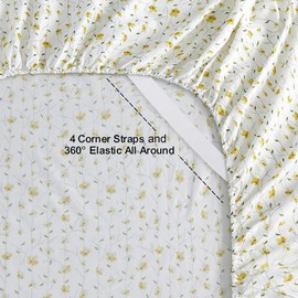 Softan Yellow Floral Sheets for Queen Size Bed Printed Bed Sheets - 4 Piece Soft Microfiber Patterned Fitted Sheets Queen with 15" Deep Pocket and Corner Straps,Cute Flower Sheets & Pillowcase Set