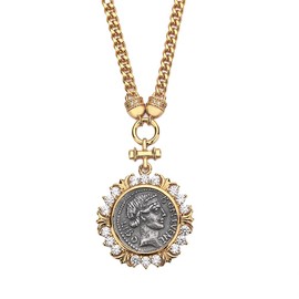 GUBIREF Ancient Greek mythology, 18K Gold Plated Sterling Silver The Goddess Fortuna Coin Pendant Necklace, Jewelry Gift For Women.… (cherry)