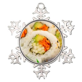 Sushi Japanese Food Picture Snowflake Ornaments Round Christmas Tree Ornament Bakery Cafe Sushi Food Photo Decorative Keepsake Bread Lovers Bar Restaurant Cafe Pub Pendant for Indoor Home Decor