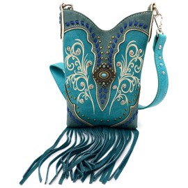 Zelris Victoria Turquoise Concho Fringe Western Country Women Crossbody Messenger Pouch (Turquoise)