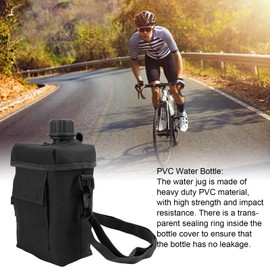 Bewinner Outdoor Water Bottle - 2L Portable Water Canteen with Waist Bag, Multi Fuctional PVC Flat Camping Water Bottle for Military Surplus or Bushcraft Gear (Black)