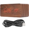 Wireless Charging Clock Digital LED Electronic Alarm Rectangular Wooden Bedside