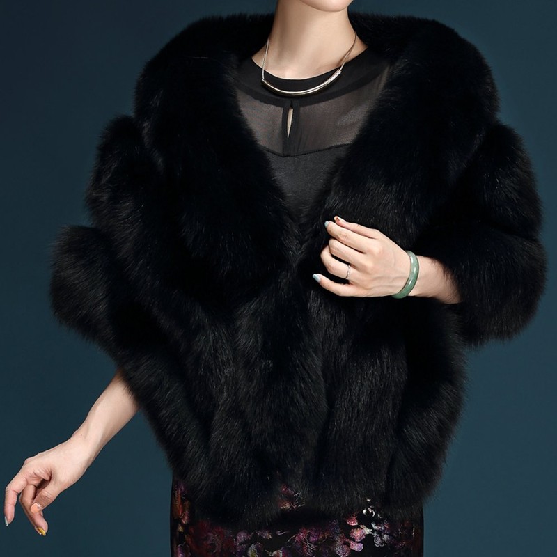 Caracilia Women Luxury Faux Fur Coat Jackets Wrap Cape Shawl