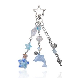 Y2K Keychain Cute Accessories for Women Bag Purse Charms Starfish Dolphin Keychain for Women Girls Aesthetic Keychain Gifts for Best Friend Ocean Blue Keychain for Car Keys