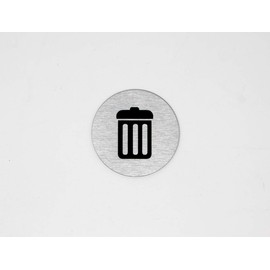 2” Round, Metal Trash Signs | Home & Office Signs | Garbage Bin Marker | Signs for Waste Basket | Brushed Silver Aluminum Sign with Black Trash Symbol | Made in The USA