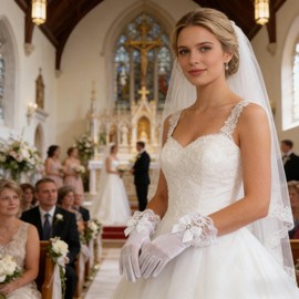 Amazleer Women Party Bow Lace Gloves Floral Lace Gloves for Bridal Elegant Short Lac Glove for Tea Party Dinner Funeral