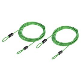 M METERXITY 2 Pack Security Cable - Plastic Coated Steel Locking Rope Apply to Outdoor/Bicycle/Travel (2.5mmx2m, Green)