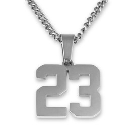 FlowX Jewelry Custom Number Necklace - Stainless Steel Sports Chains - Jersey Number Pendant (23)