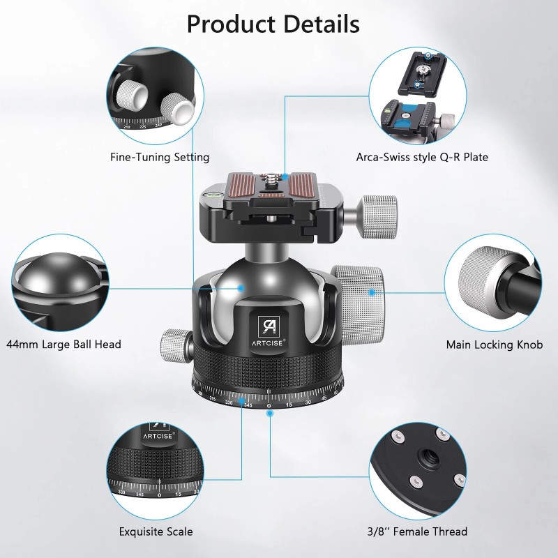 ARTCISE 44mm Low Profile Ball Head All Metal CNC Tripod