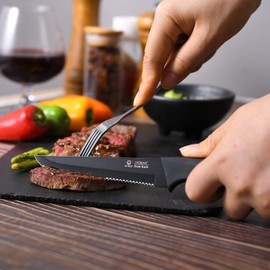 UPTRUST Steak Knives Set of 6, High-Carbon Stainless Steel Serrated Steak Knife Dishwasher Safe, Elegant Black