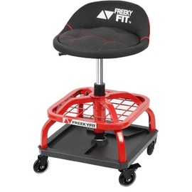 FreekyFit Rolling Shop Stool with Wheels, Garage Work Mechanic Stool with Backrest, Roller Mechanic Chair, Adjustable Height, 360° Swivel, Tool Tray Storage, 330 LBS Capacity, Heavy Duty, Yellow