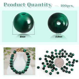 TOAOB 100 Pieces 6 mm Natural Gemstone Green Tiger's Eye Beads Round Loose Beads with Hole for Jewellery Crafts Threading DIY Bracelet Necklaces Jewellery Making