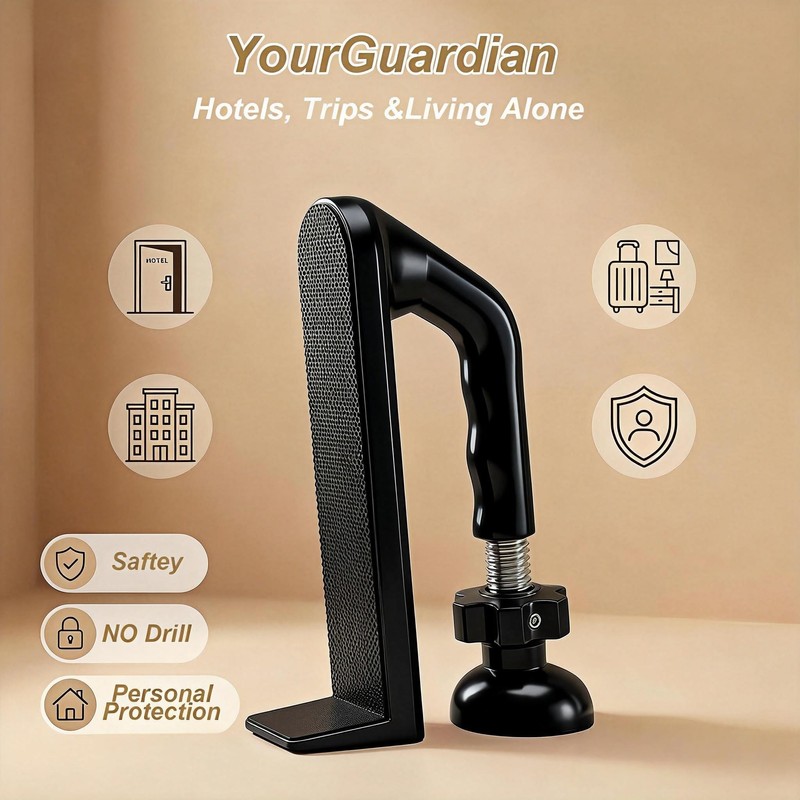 Elfthloo Portable Door Lock Travel Security, Black Anti-Theft Stopper