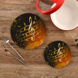 YEGAME Music Note Round Cotton Trivets Pot Holders, Thick Heat Resistant Kitchen Trivet Hot Pads Pot Holder for Table Counter Cooking Potholder Set of 2 (7.09in + 9.45in)