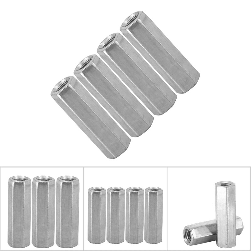Carbon Steel Hex Coupling Nuts, 10pcs Long Rod Nut Hex