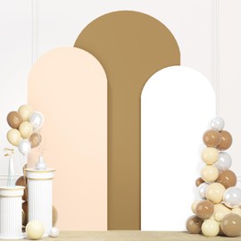 ROMANKAS Tan Arch Cover Set of 3 6FT 6.6FT 7.2FT Mix Colors Wedding Arch Covers Stretchy Backdrop Sets Spandex Fitted Arch Backdrop Cover for Baby Shower Parties Double Sided Spandex Arch Covers