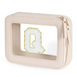 Bolsa de maquillaje transparente - Neceser para mujer como bonito accesorio de coche, cremalleras doradas, Blanco, Letter-Q, P:
