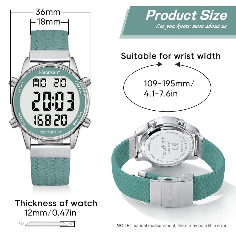Hearkent Womens Pedometer Watch-Step Tracker Watch with Calories Counter-Non Bluetooth