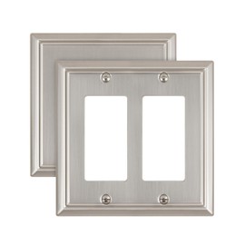 ZILLSEA 2-Pack Double Decorator Wall Plates, Brushed Nickel Outlet Covers, Metal Face Plates for Electrical Outlets, GFCI, Dimmer Switch, 2 Gang, 4.96''*4.88'', Midsize