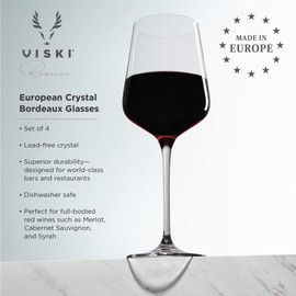 Viski Crystal Bordeaux Wine Glasses - European Crafted Red Wine Glasses Set of 4-21oz Stemmed Wine Glass for Wedding or Anniversary and Special Occasions Gift Ideas