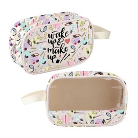 Wake Up and Makeup Cosmetic Bag Beauty Artist Gift Cosmetology Gifts for Women Beautician Gift Esthetician Clear Travel Pouch, 25721 Clear Makeup Bag