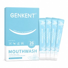 GENKENT Travel Mouthwash, Portable Disposable Packs to Go, Alcohol Free Fresh Mint Oral Rinse, Pack of 26
