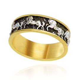Horse Ring for Men, Vintage Running Horses Ring, Gold Plated Boho Ethnic Horse Family Rings, Retro Horse Totem Amulet Ring, Hip Hop Ring, Punk Rock Animal Horse Jewelry Jewelry for Men Mens (12)