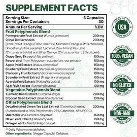 Zdoroviye 2250 MG Polyphenols Supplement Over 20 Fruits,Vegetables & Polyphenols,Quercetin,Resveratrol,Turmeric,Green Tea,Powerful Antioxidants,Polyphenols for Age Defense,Immune System,90 Capsules