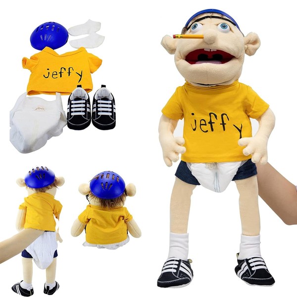Jeffy Puppet Hand Puppet with working mouth, Soft Plush Toy for Boys and Girls, Funny Puppets Toy, Kid's Gift for Birthday Christmas Halloween Party