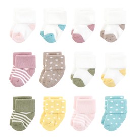 Hudson Baby Baby Infant Cotton Rich Newborn and Terry Socks, Girl Confetti Colors, 6-12 Months
