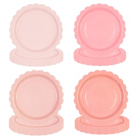 HFBOBP 48Pcs Dusty Pink Paper Plates,7 Inch Gradient Light Scalloped Dessert Plates Tableware Supplies for Birthday Garden Party Afternoon Tea Wedding