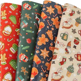 AUCLAY Christmas Wrapping Paper for Kids Boys Girls Baby - 8 Large Sheets Xmas Gift Wrap Paper with Cute Santa, Nutcracker, Gingerbread and Gnome Design - Folded Flat, 27 Inch X 37 Inch Per Sheet
