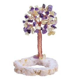mookaitedecor Natural Amethyst Citrine Healing Crystals and Gemstones Tree,Stone Money Tree Feng Shui Ornament with Rock Quartz Geode Base