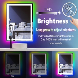 ARUMMA 30 x 20 Inch Square LED Bathroom Mirror with Front Lights 3 Color + Rainbow RGB Backlit Light up Mirror for Bathroom Wall Mounted Lighted Vanity Mirror Anti Fog RGB 30x20 Smart Lighted Mirror