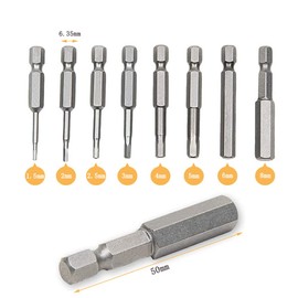 Samcos Hex Wrench Bit, Impact Driver Bit, Precision Screwdriver, 0.25 inch (6.35 mm), Magnetic Adsorption, 0.06 - 0.3 inches (1.5 - 8 mm), Drill Bit Tool, 2.0 inch (50 mm) Long Hex Bit, Set of 8